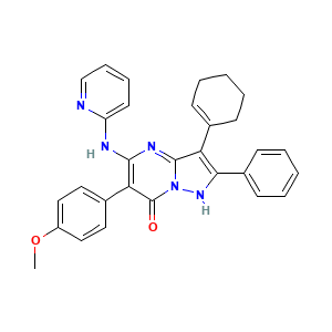 3-(Cyclohex-1-en-1-yl)-6-(4-methoxyphenyl)-2-phenyl-5-(pyridin-2-ylamino)pyrazolo[1,5-a]pyrimidin-7(4H)-one