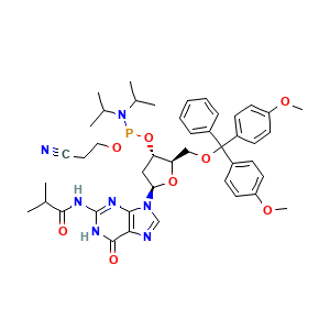 Guanosine, 5'-O-(bis(4-methoxyphenyl)phenylmethyl)-2'-deoxy-N-(2-methyl-1-oxopropyl)-, 3'-(2-cyanoethyl N,N-bis(1-methylethyl)phosphoramidite)